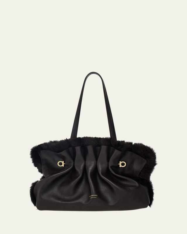 Medium Gancio Piercing Shoulder Bag with Fur Trim